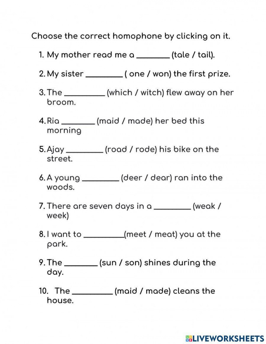 Homophones online exercise for th GRade  Live Worksheets