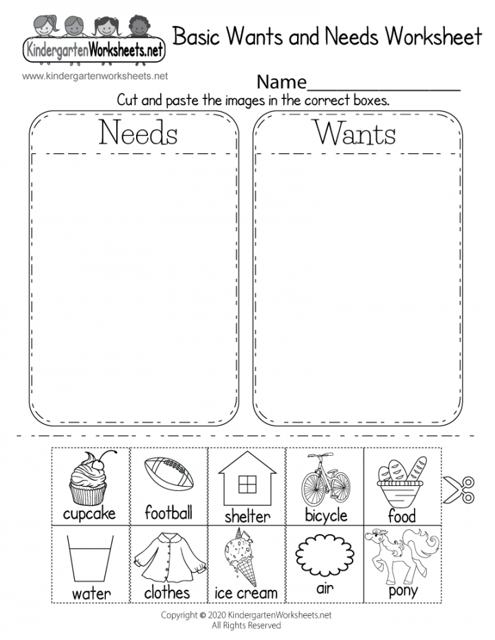 Identifying Basic Wants and Needs Worksheet - Free Printable
