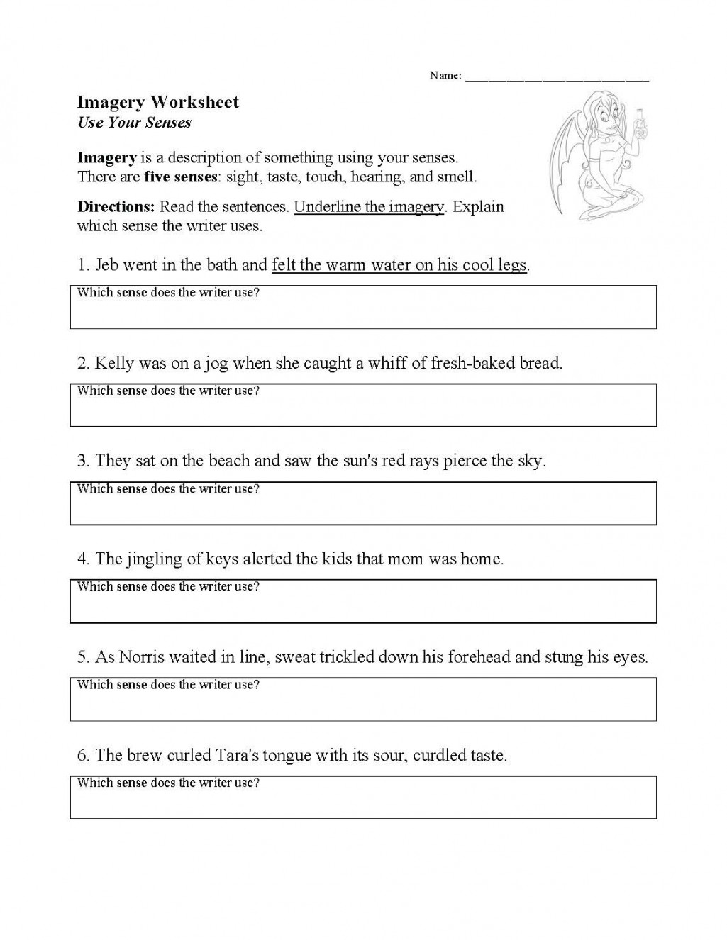 Imagery Worksheet  Literary Techniques Activity