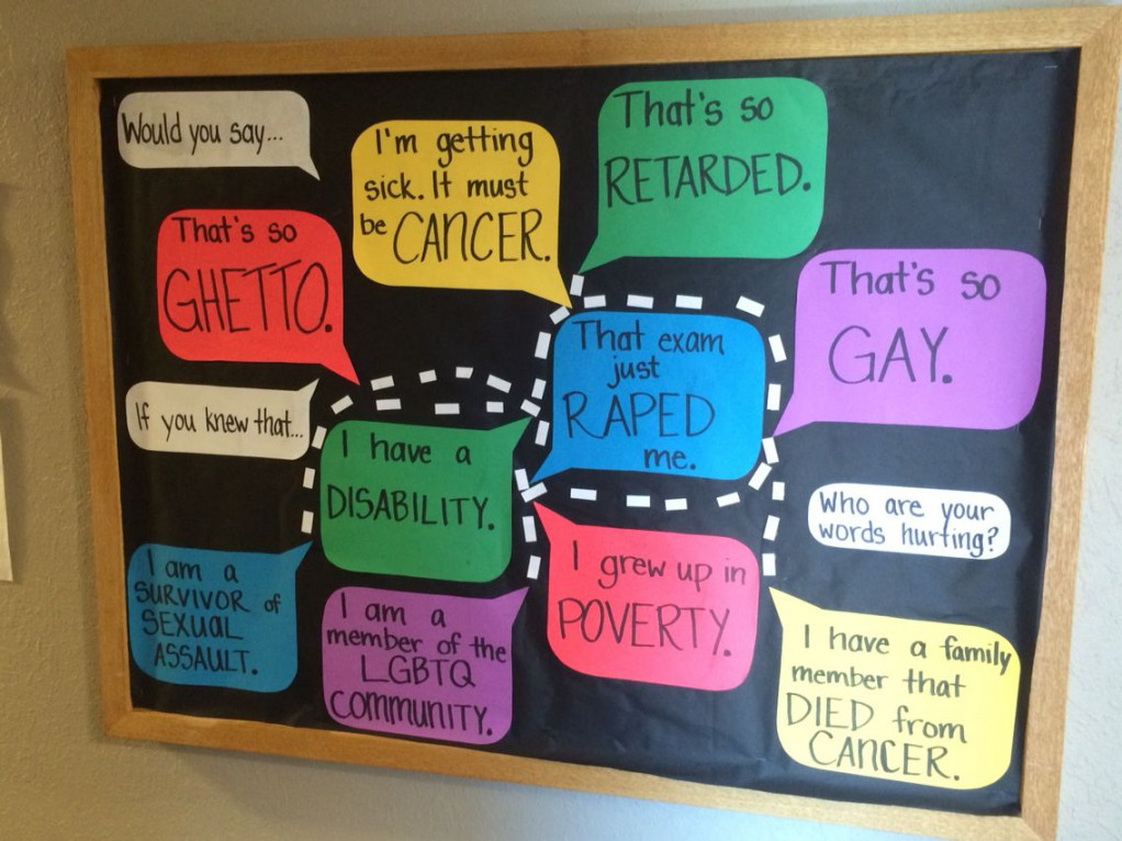 Inclusive language bulletin board  College bulletin boards