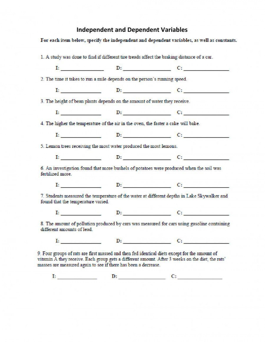 Independent and Dependent variables worksheet  Live Worksheets