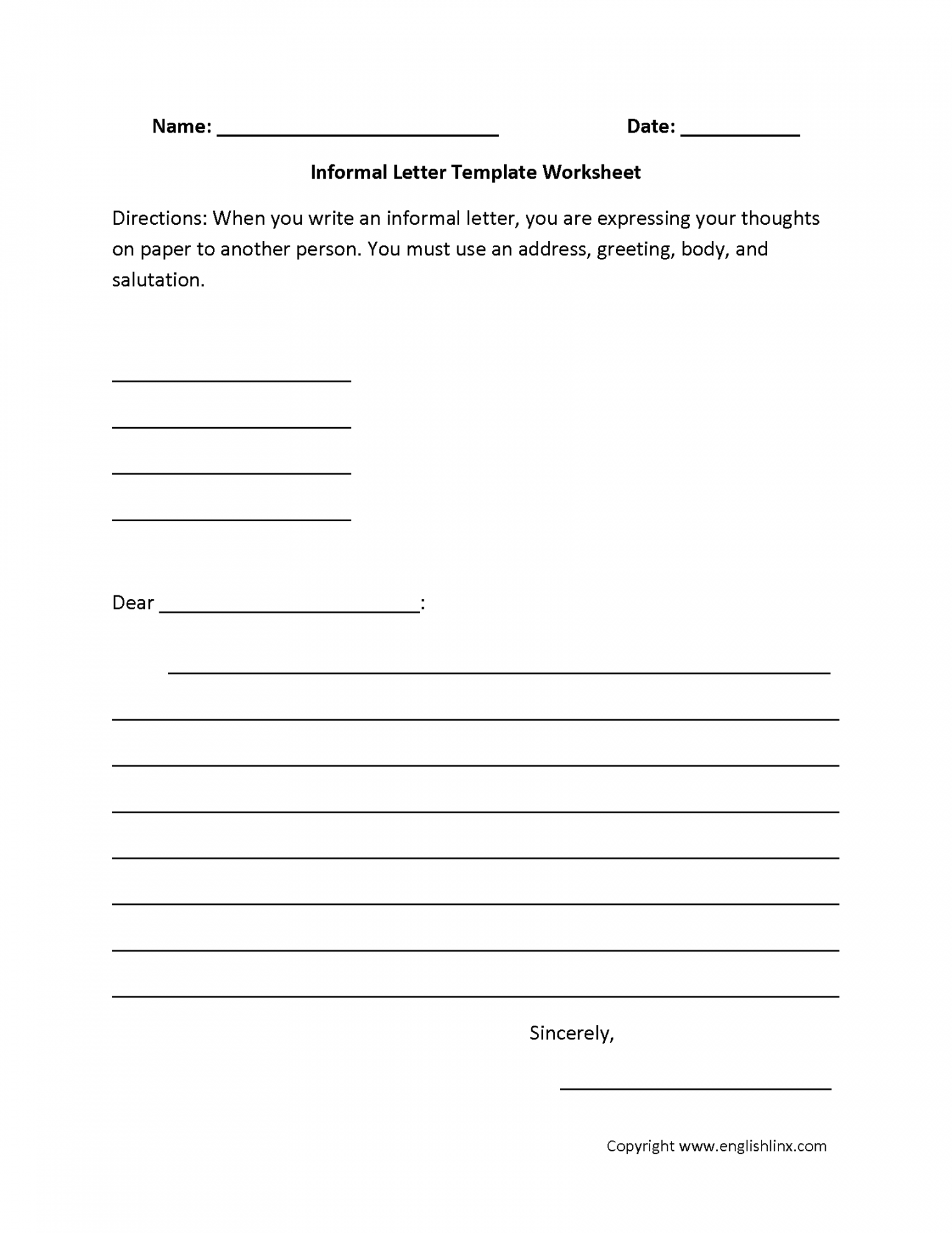 Informal Letter Writing Worksheets  Letter writing worksheets