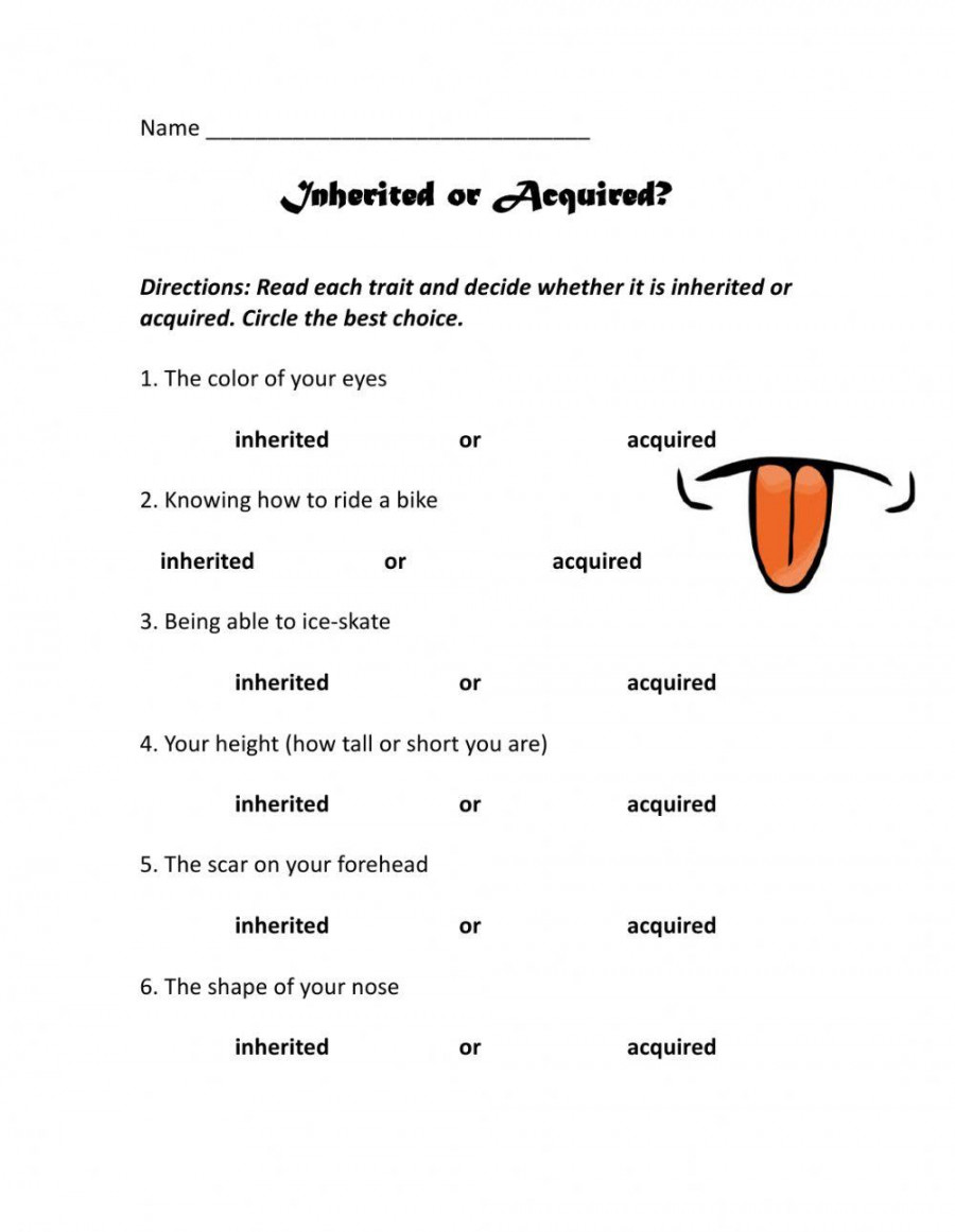 Inherited or Acquired Trait worksheet  Live Worksheets