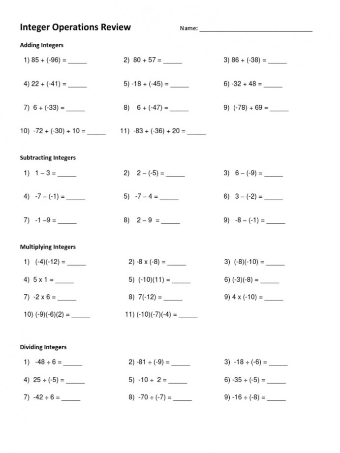 - Integer Operation Worksheet  PDF  Theoretical Computer