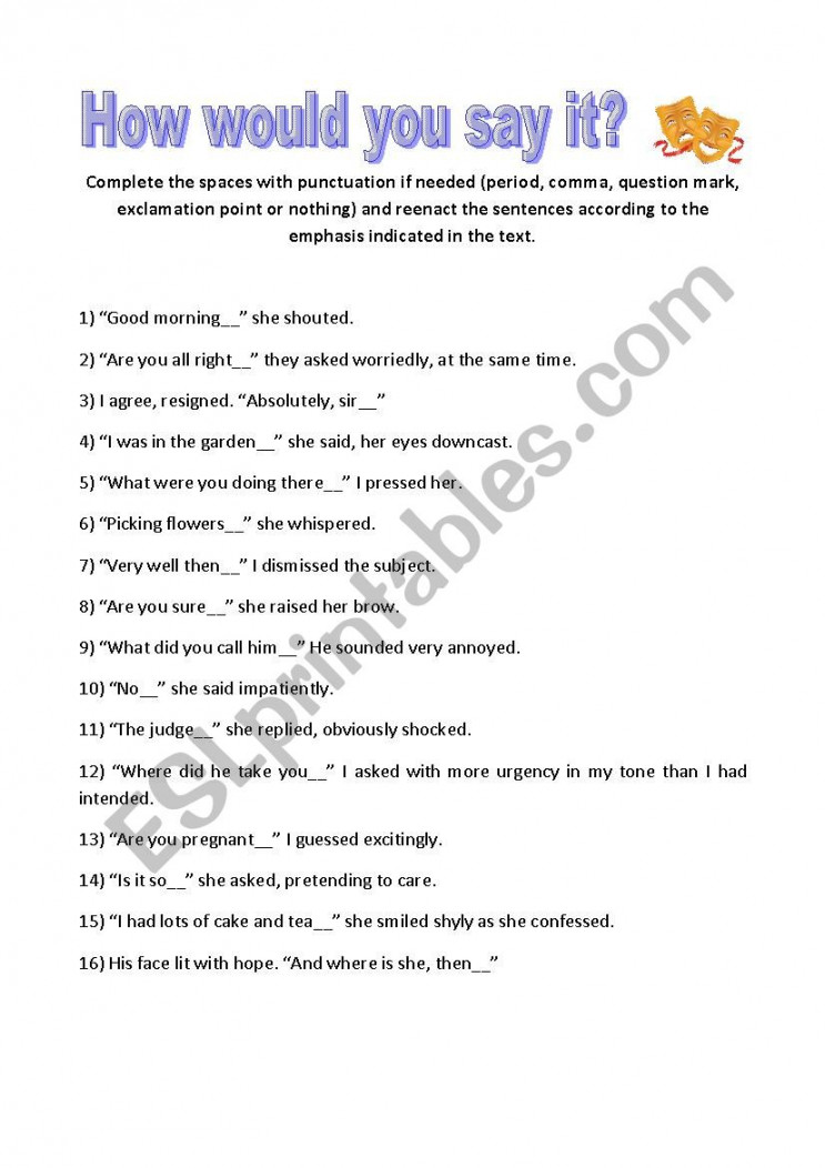 Intonation practice - ESL worksheet by carlateacher