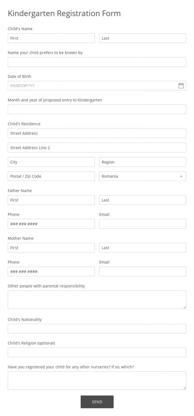 Kindergarten Admission Form Template  FormBuilder