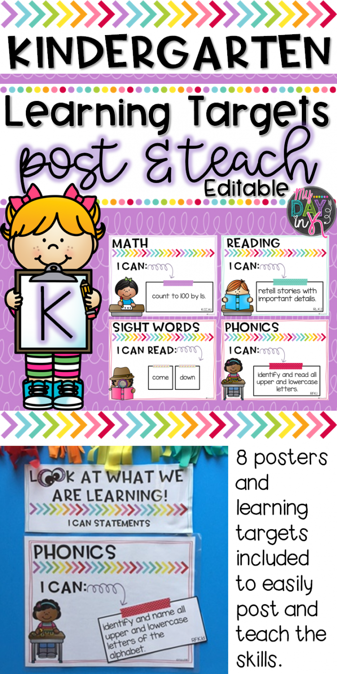 Kindergarten Common Core Aligned Learning Targets-Post and Teach