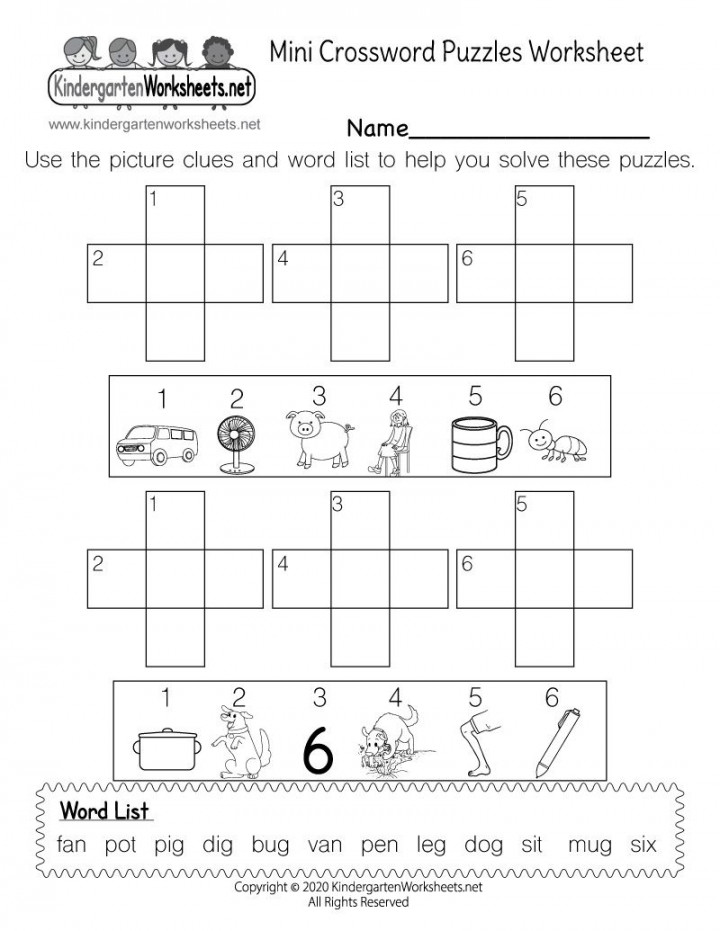 Kindergarten Crossword Puzzles Worksheet  Word puzzles for kids