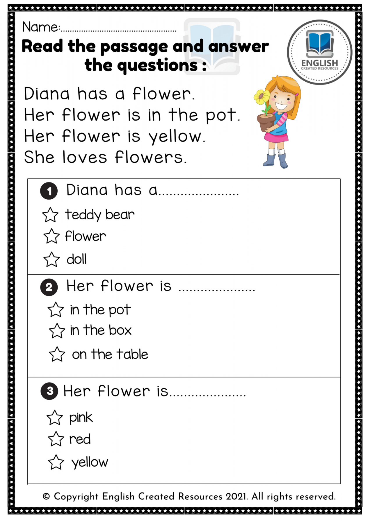 Kindergarten Reading Comprehension Worksheets – English Created