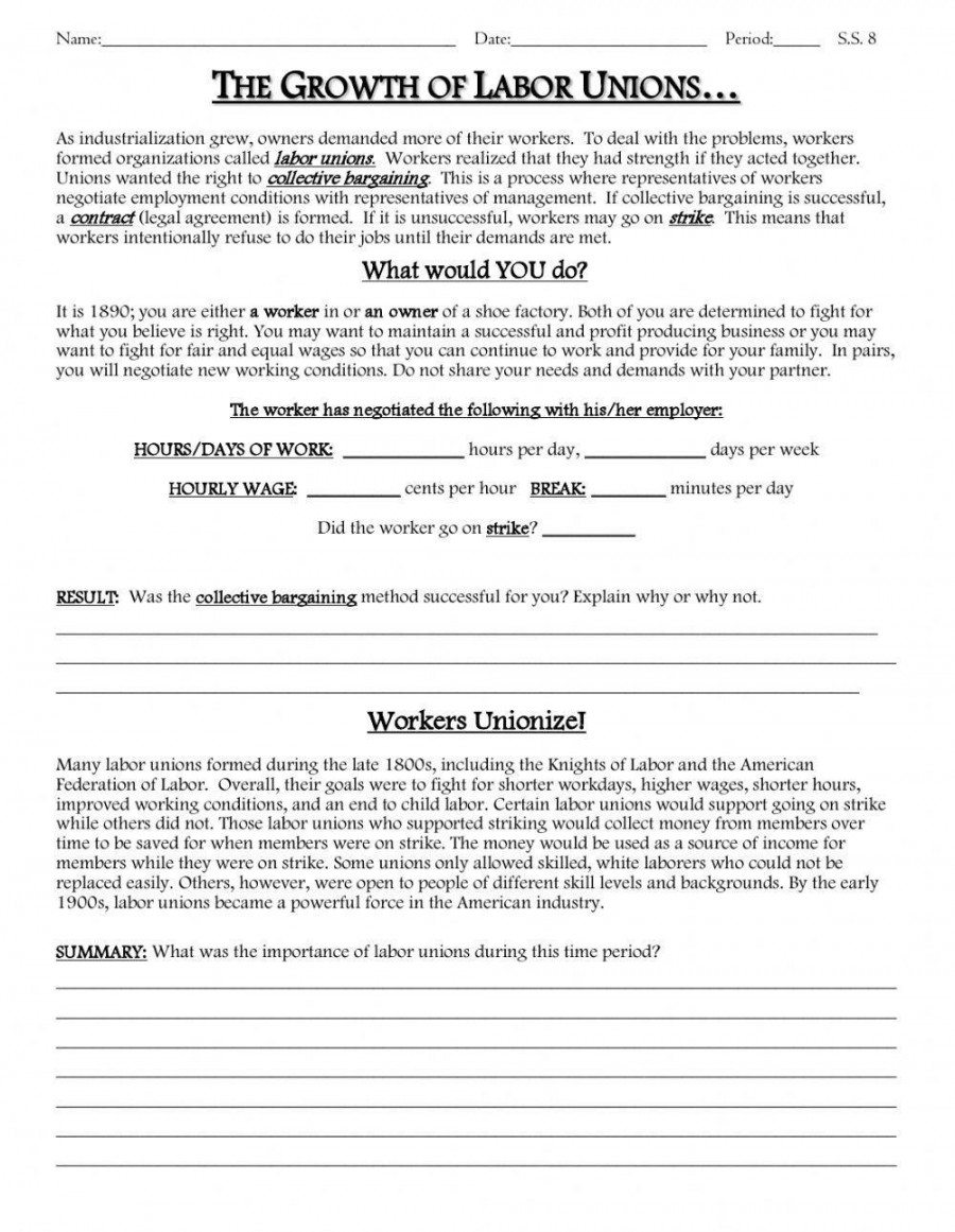 Labor Unions worksheet  Live Worksheets