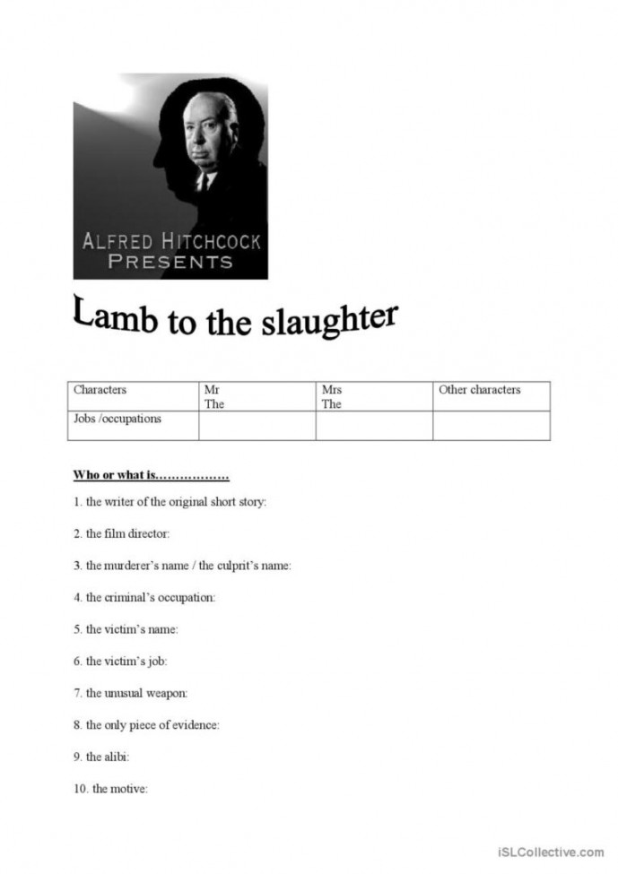 lamb to the slaughter: English ESL worksheets pdf & doc