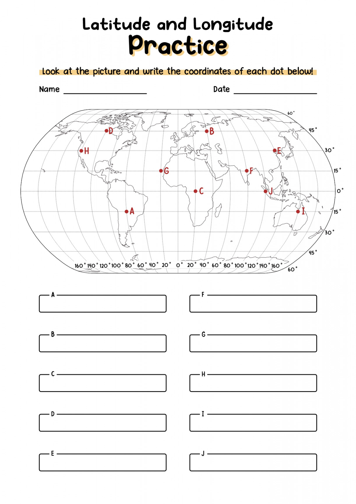 Latitude And Longitude Map Worksheet - Free PDF at worksheeto