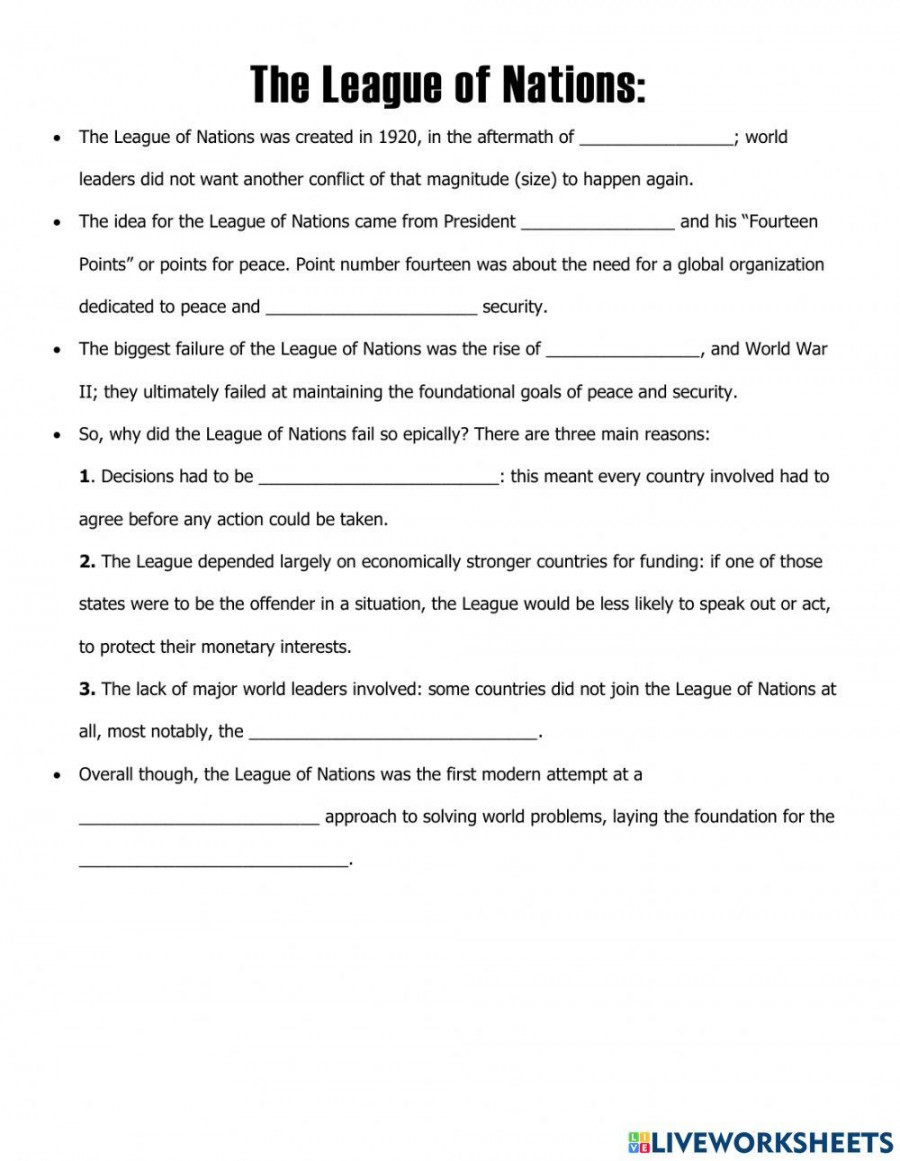 League of Nations worksheet  Live Worksheets