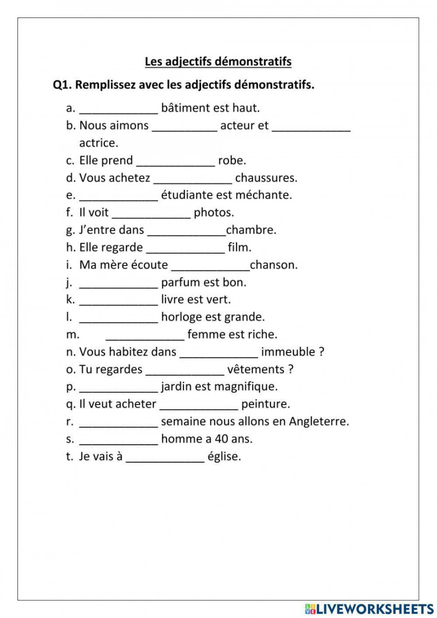 Les adjectifs démonstratifs activity  Live Worksheets