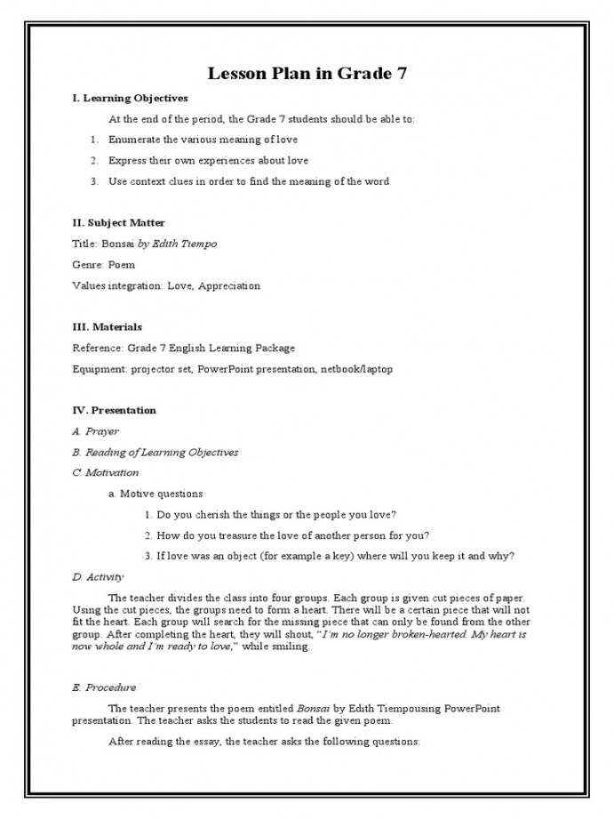 Lesson Plan in Grade  Poem  PDF  Lesson Plan  Poetry