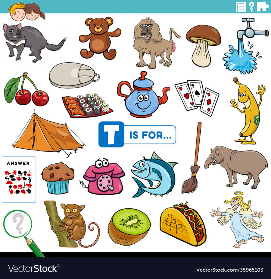 Letter t words educational task for children Vector Image