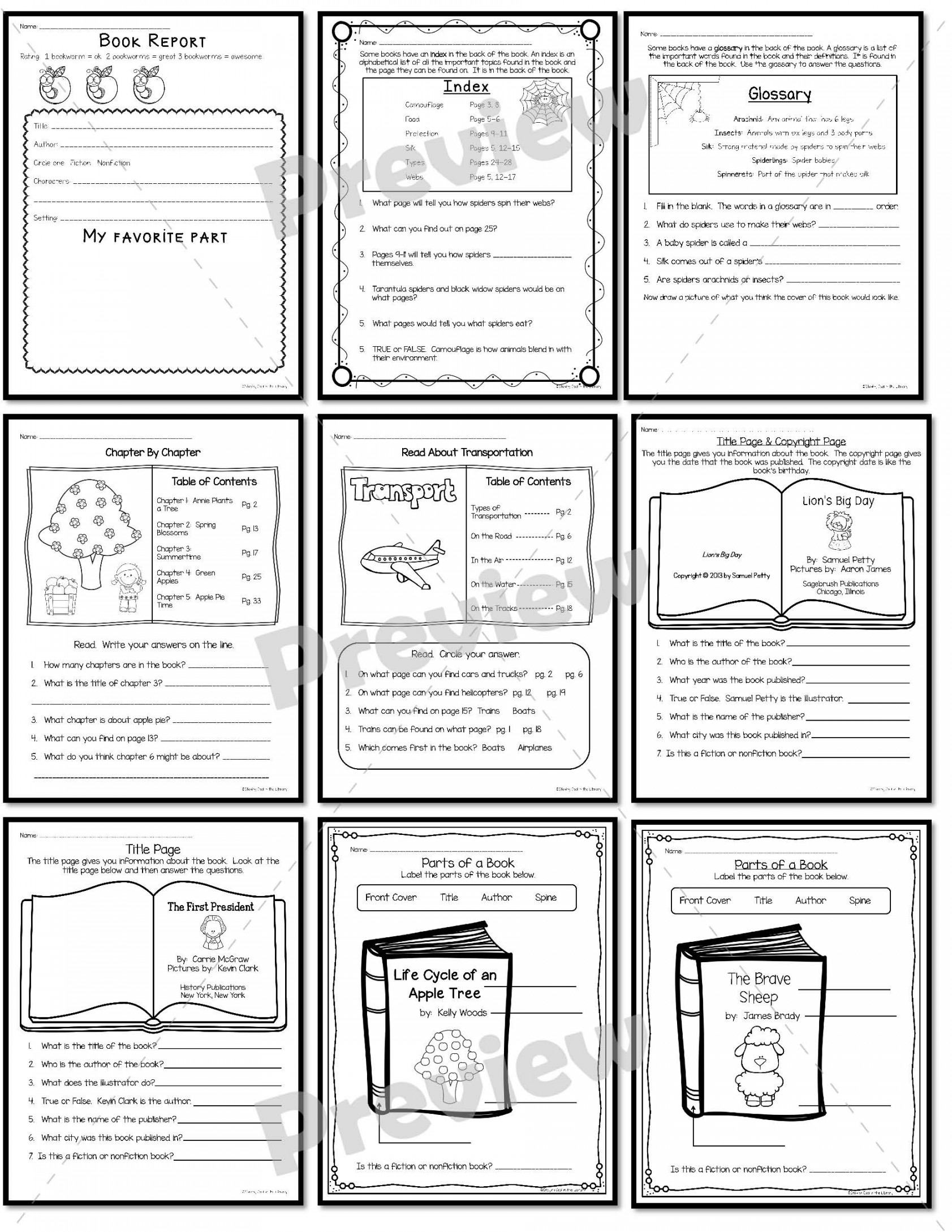 Library Skills No Prep Printables