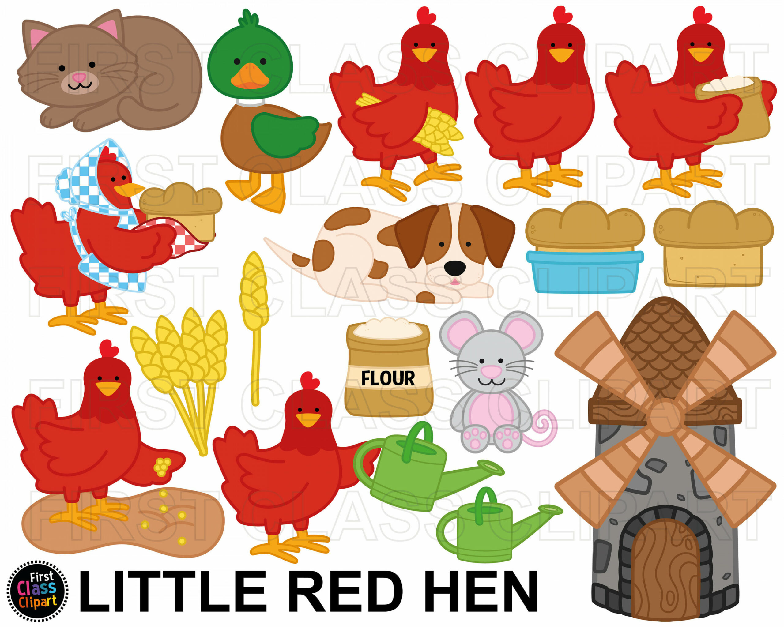 Little Red Hen Clipart, Hen, Chicken Clipart, Farm Animal Clipart