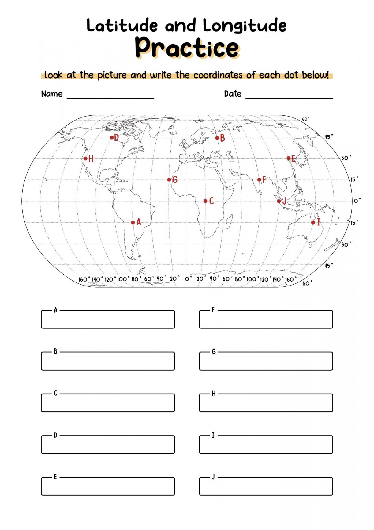 Longitude and Latitude Worksheets  Latitude and longitude map