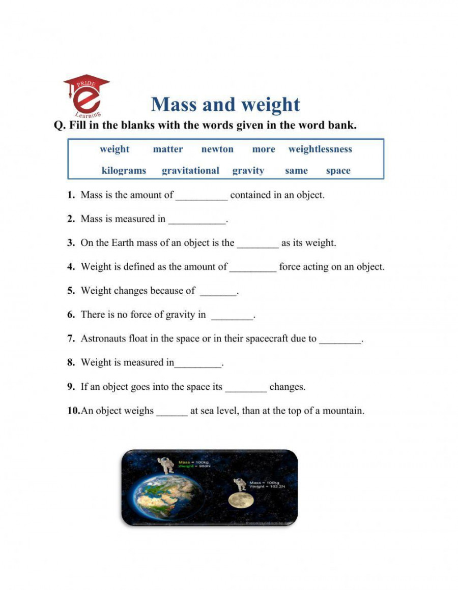 Mass and weight worksheet  Live Worksheets