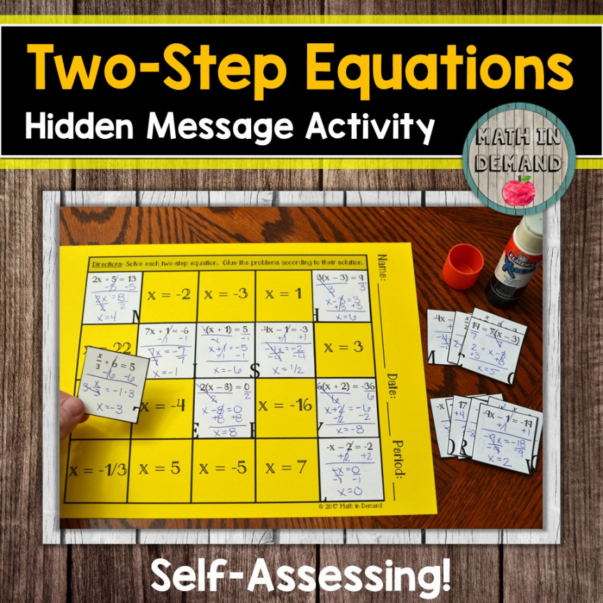 Math in Demand: Two-Step Equations Hidden Message Activity / Worksheet