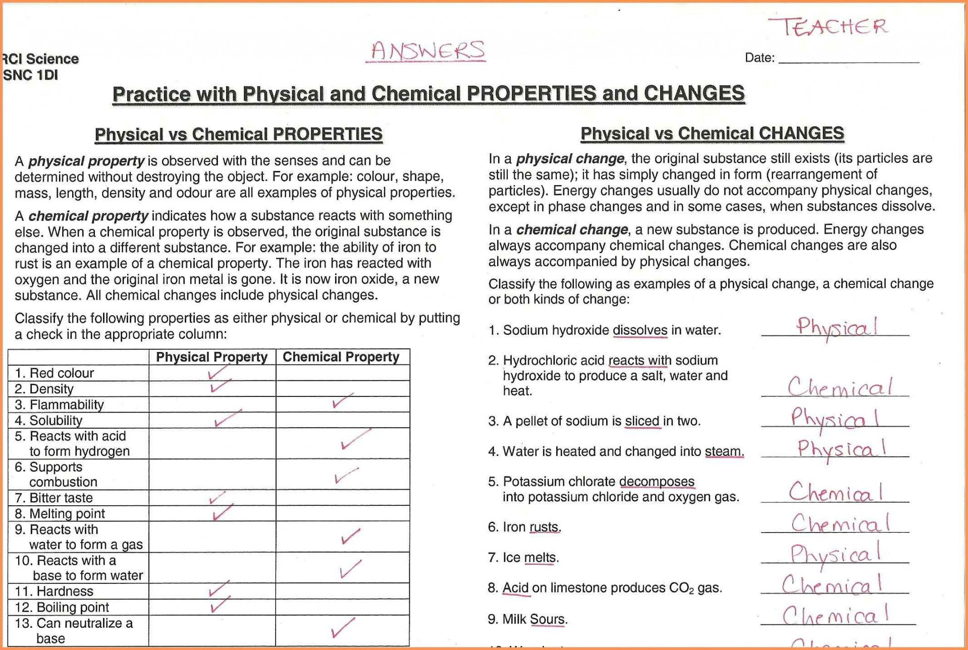 matter and change worksheet answers  Chemistry worksheets