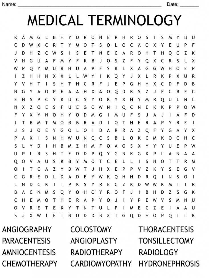 MEDICAL TERMINOLOGY Word Search - WordMint