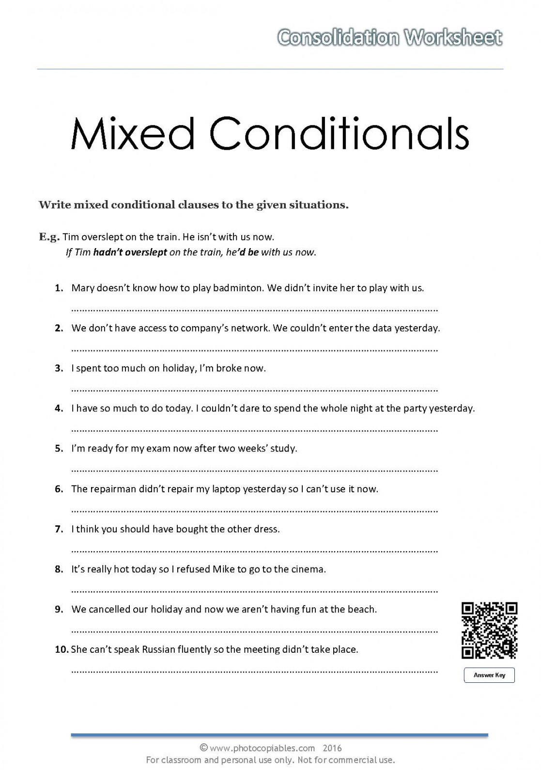 Mixed Conditionals Worksheet  photocopiables