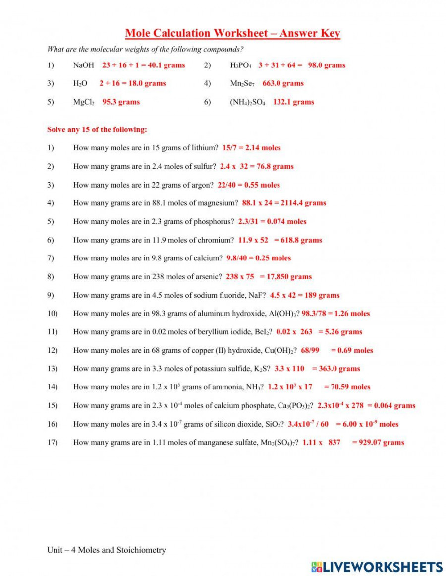 Mole Problems worksheet  Live Worksheets