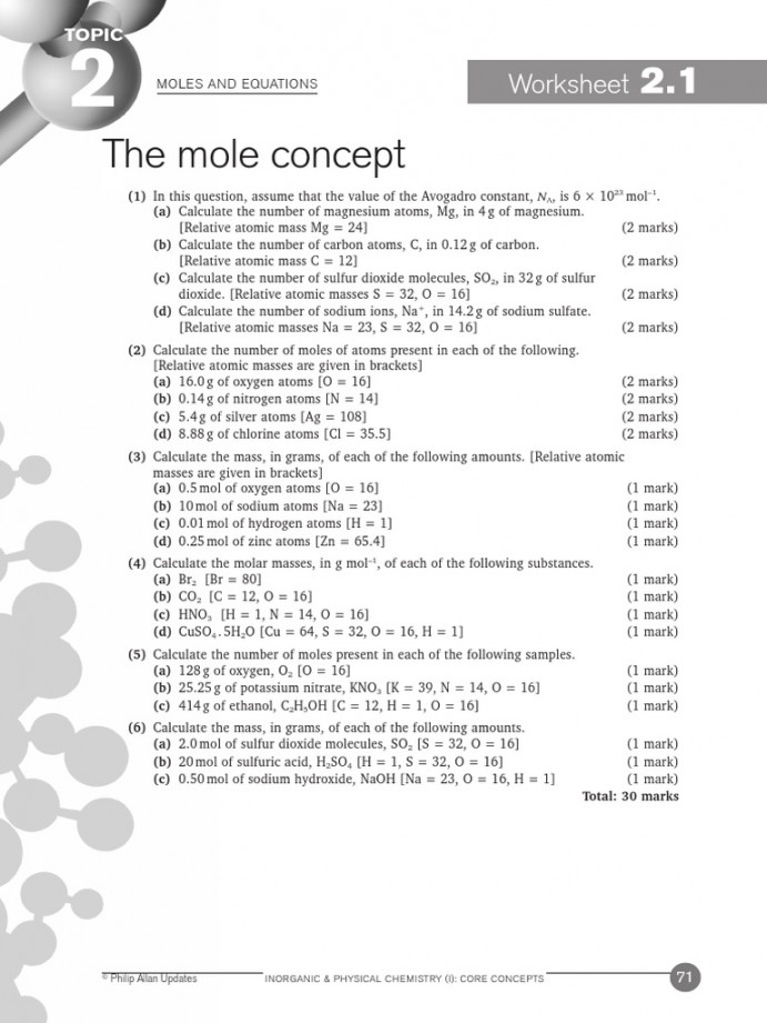 Moles and Equations - Worksheets .-