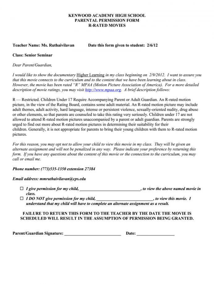 Movie permission slip: Fill out & sign online  DocHub