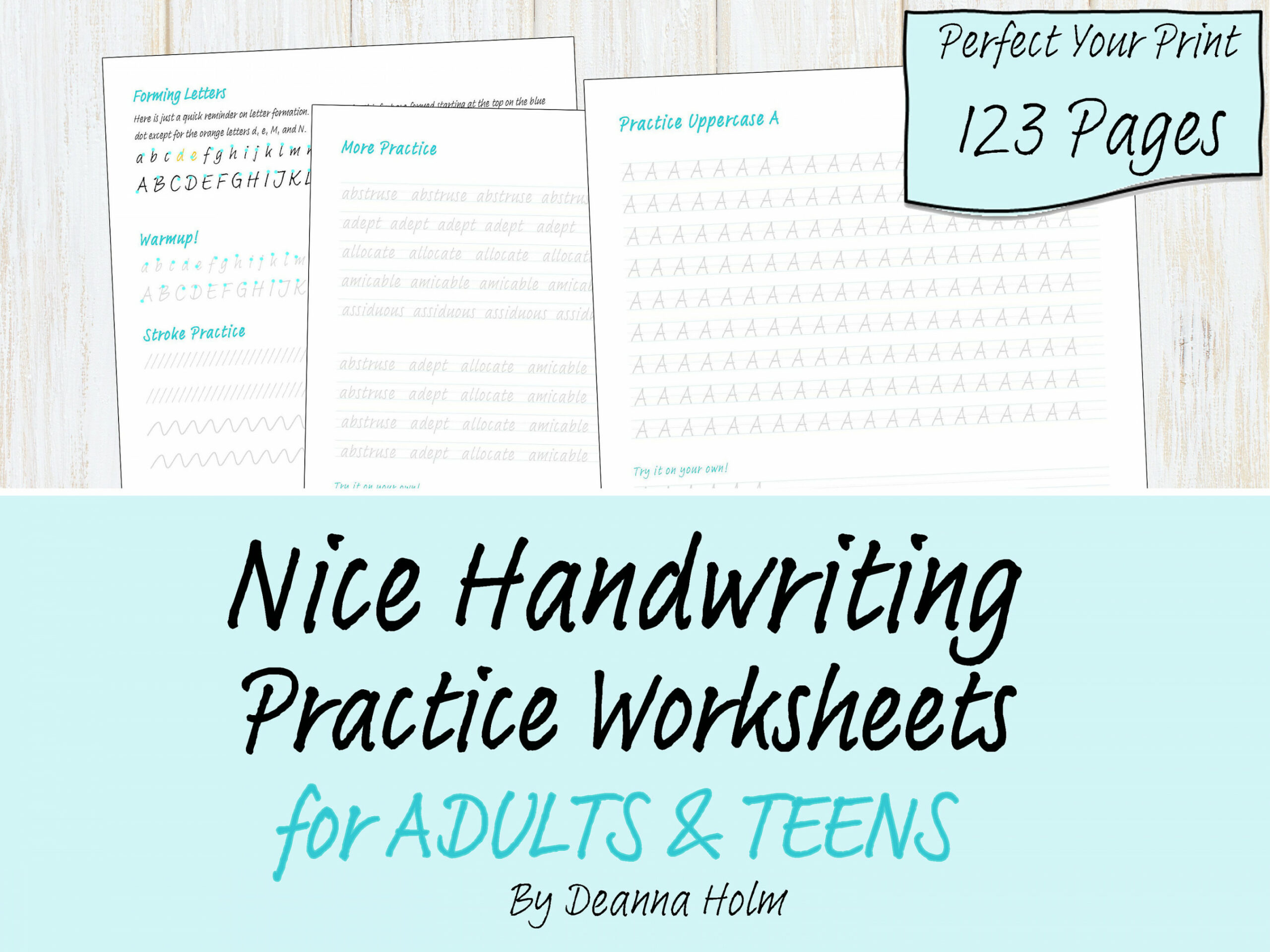 Nice Handwriting Practice Worksheets for Adults & Teens, Perfect