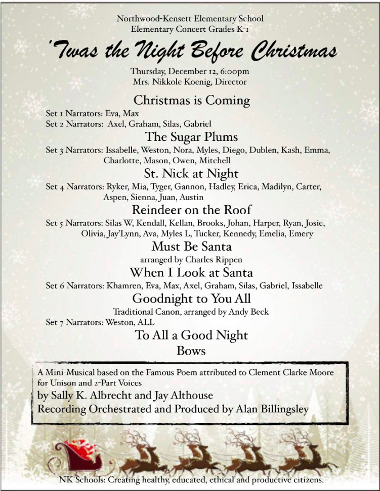 Northwood-Kensett - K-, - Christmas Concert Programs: Thursday