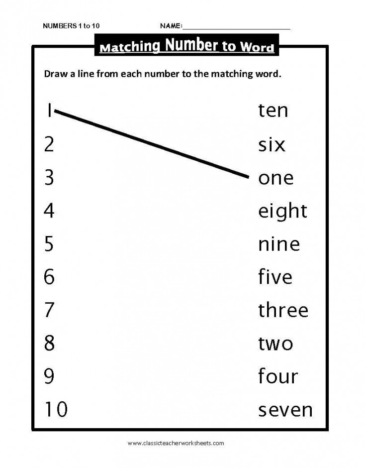 Numbers  to 0 - Matching Number to Word