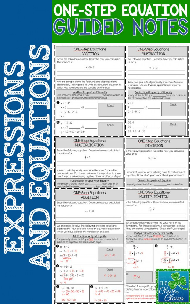 One Step Equations Notes  One step equations, Math methods, Equations