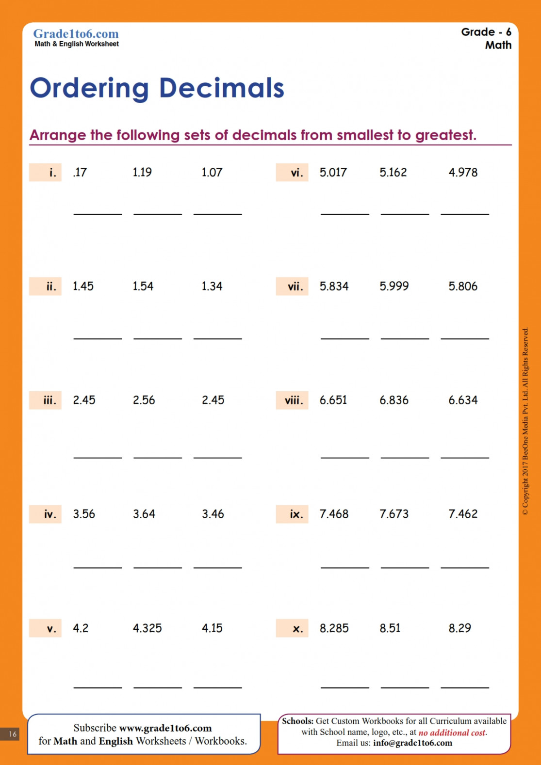 Ordering Decimals Worksheets up to dp  Gradeto