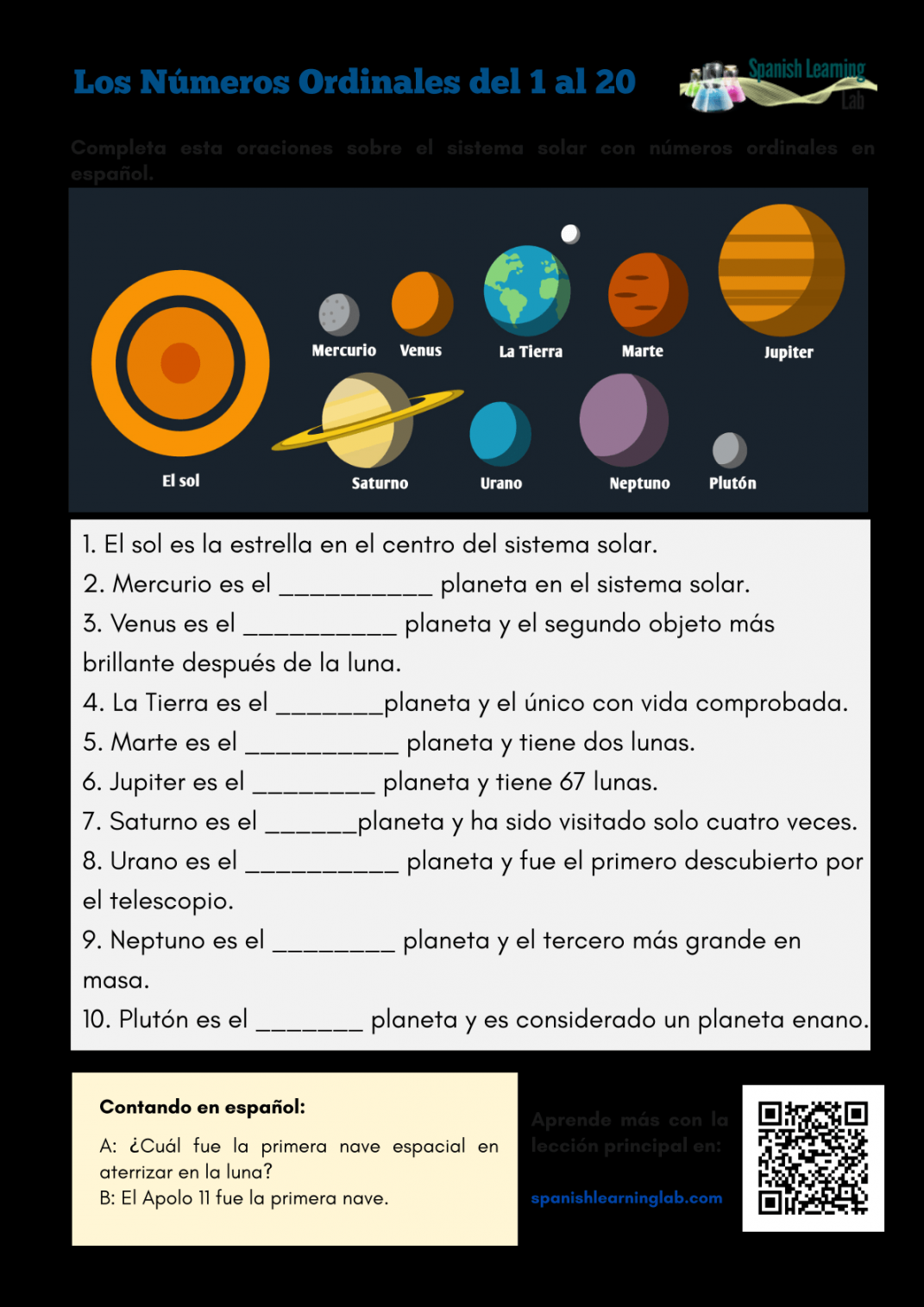 Ordinal Numbers in Spanish - PDF Worksheet - Spanish Learning Lab