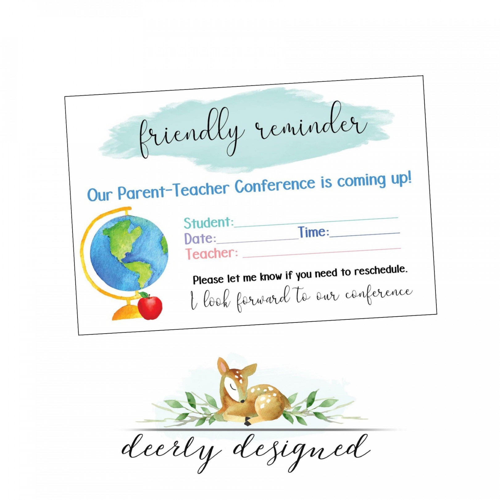 Parent Teacher Conference Reminder Note Instant Download Printable