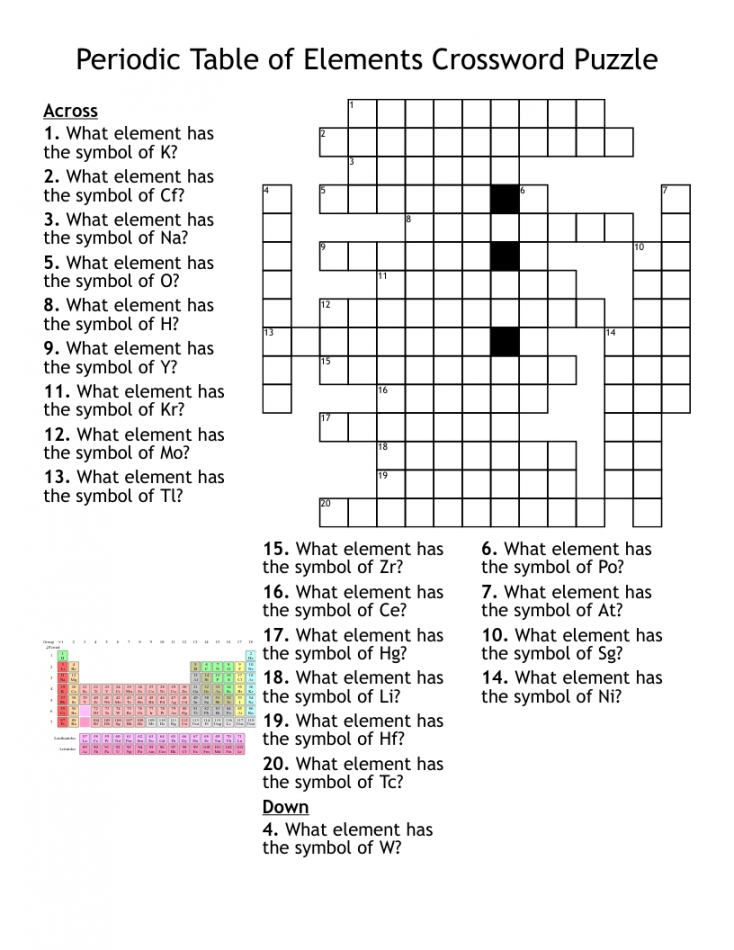 Periodic Table of Elements Crossword Puzzle - WordMint