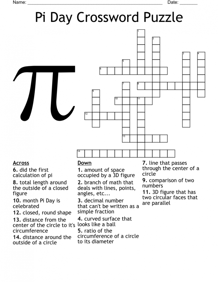 Pi Day Crossword Puzzle - WordMint