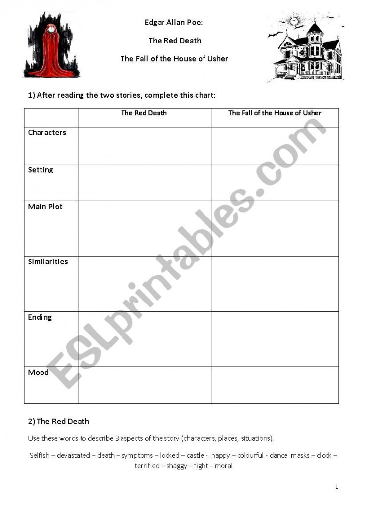 Poe: Red Death/Fall of the House of Usher worksheet - ESL