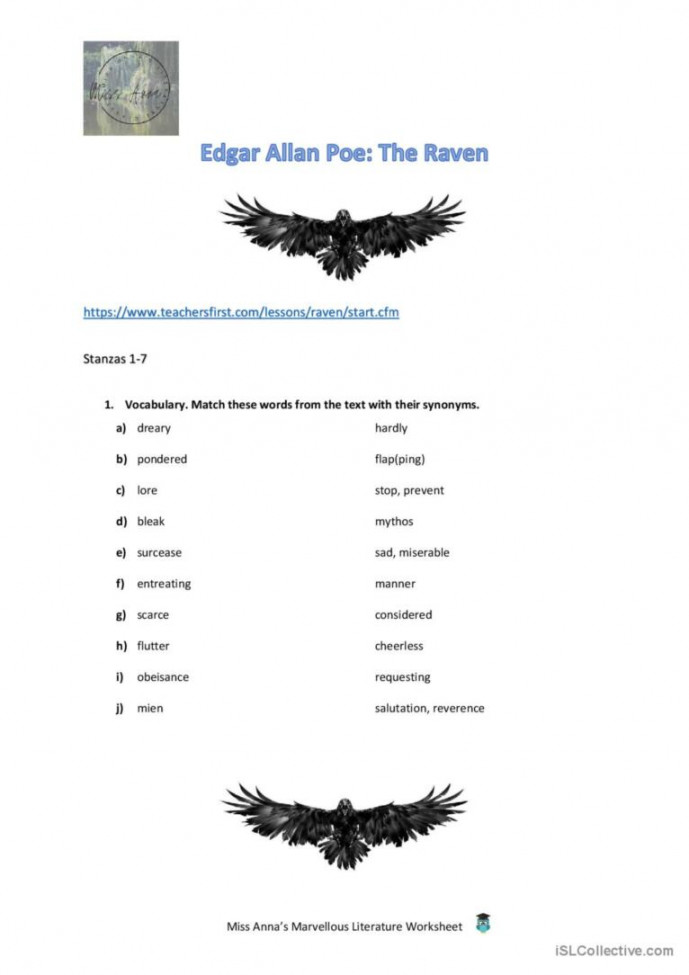 Poe: The Raven: English ESL worksheets pdf & doc