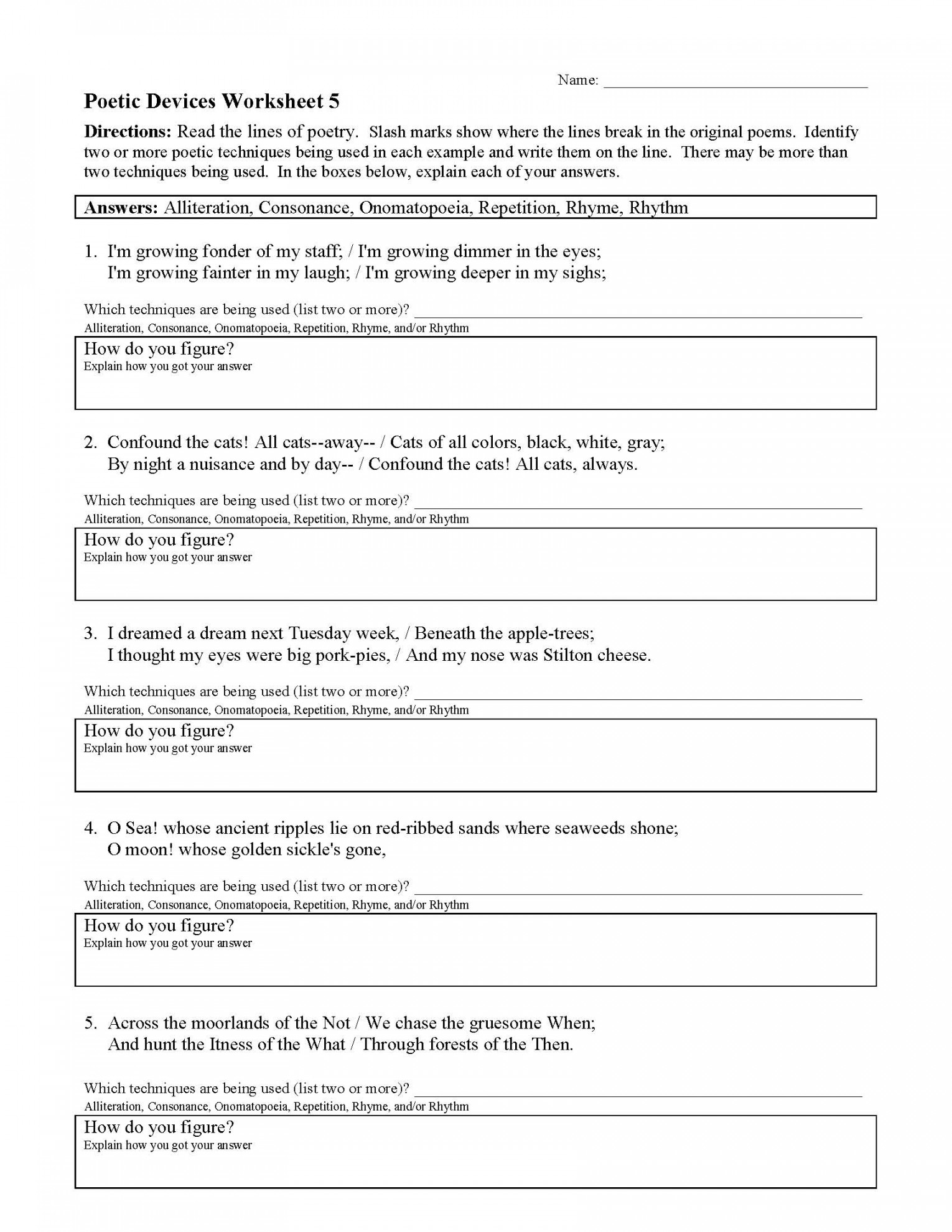 Poetic Devices Worksheets & Activities  Figurative Language