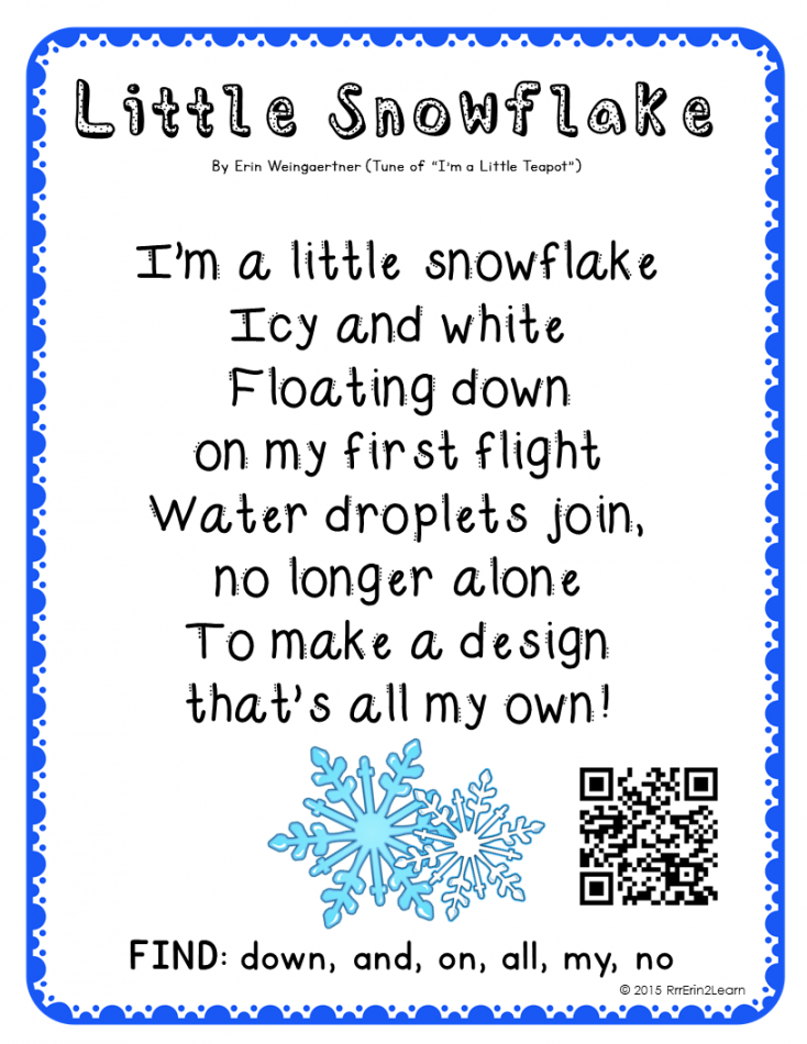 Poetry Kindergarten Shared Reading Free  Winter poems