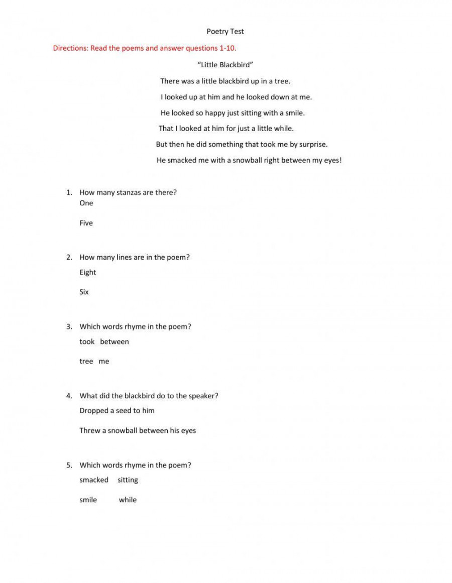 Poetry Test  worksheet  Live Worksheets