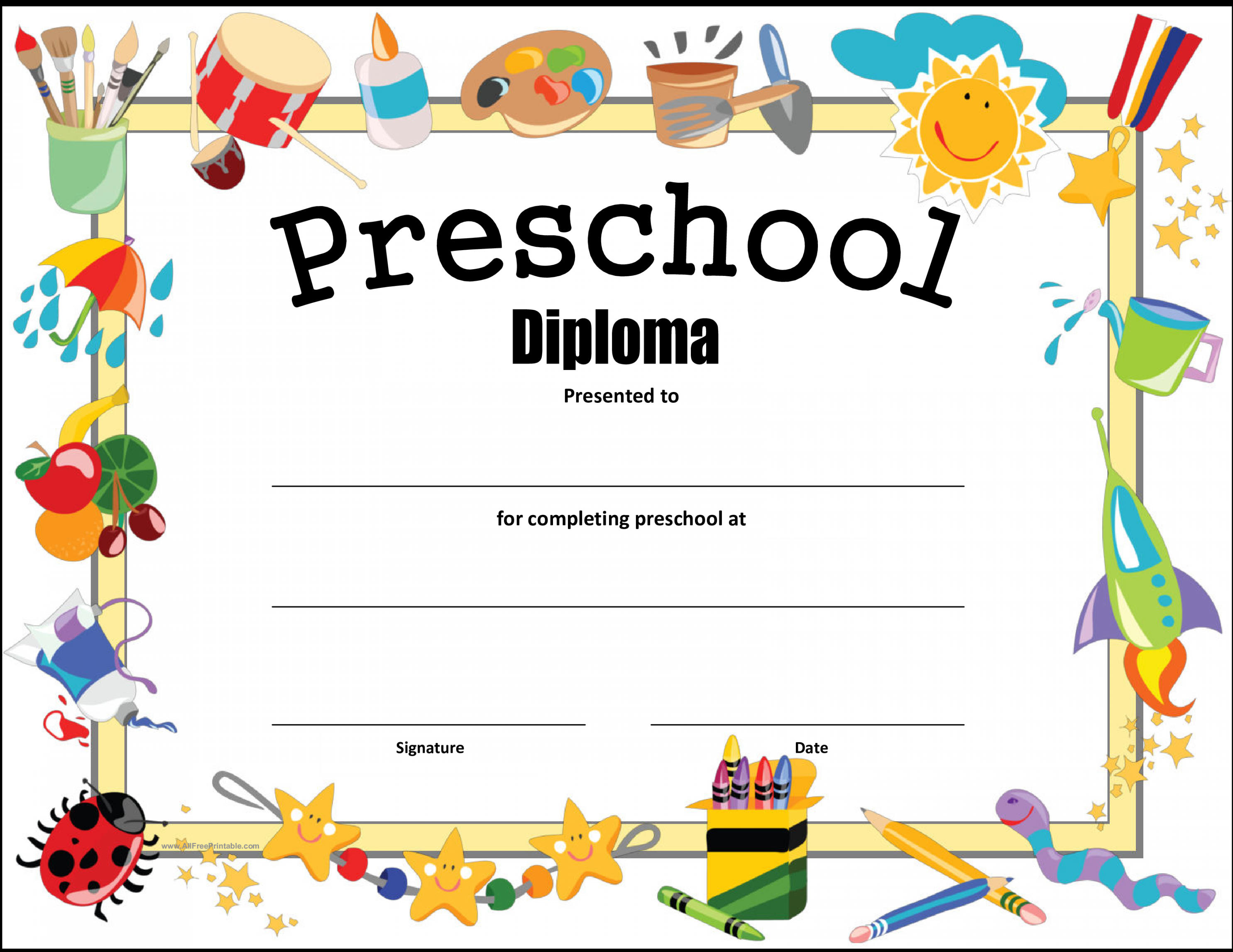 Preschool Diploma Certificate Template