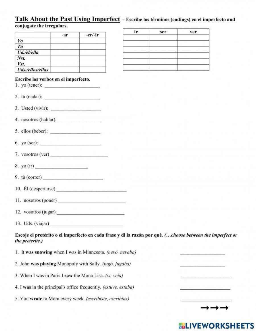 Preterite vs Imperfect interactive worksheet  Live Worksheets