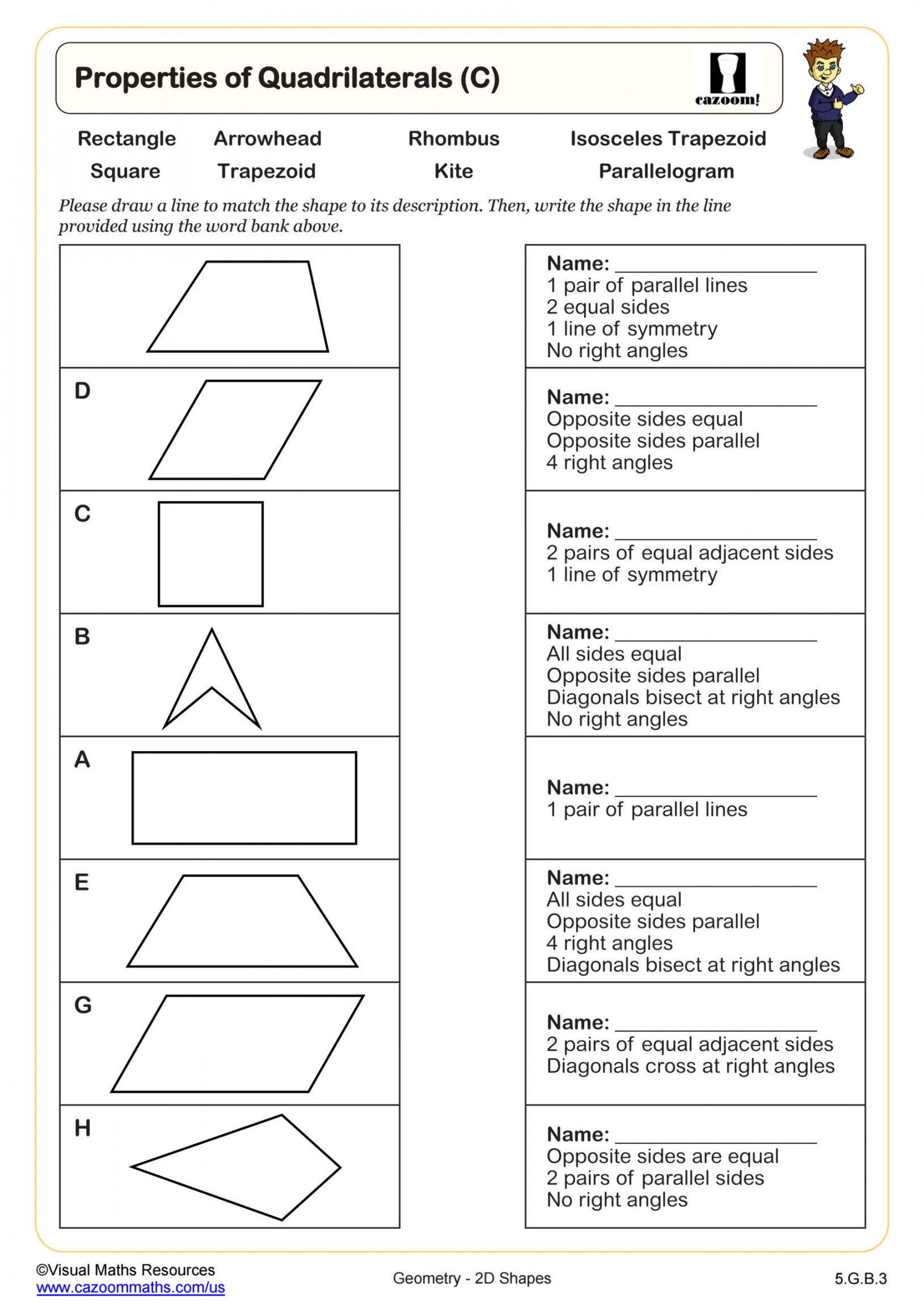 Properties of Quadrilaterals (C)  PDF printable Geometry Worksheets