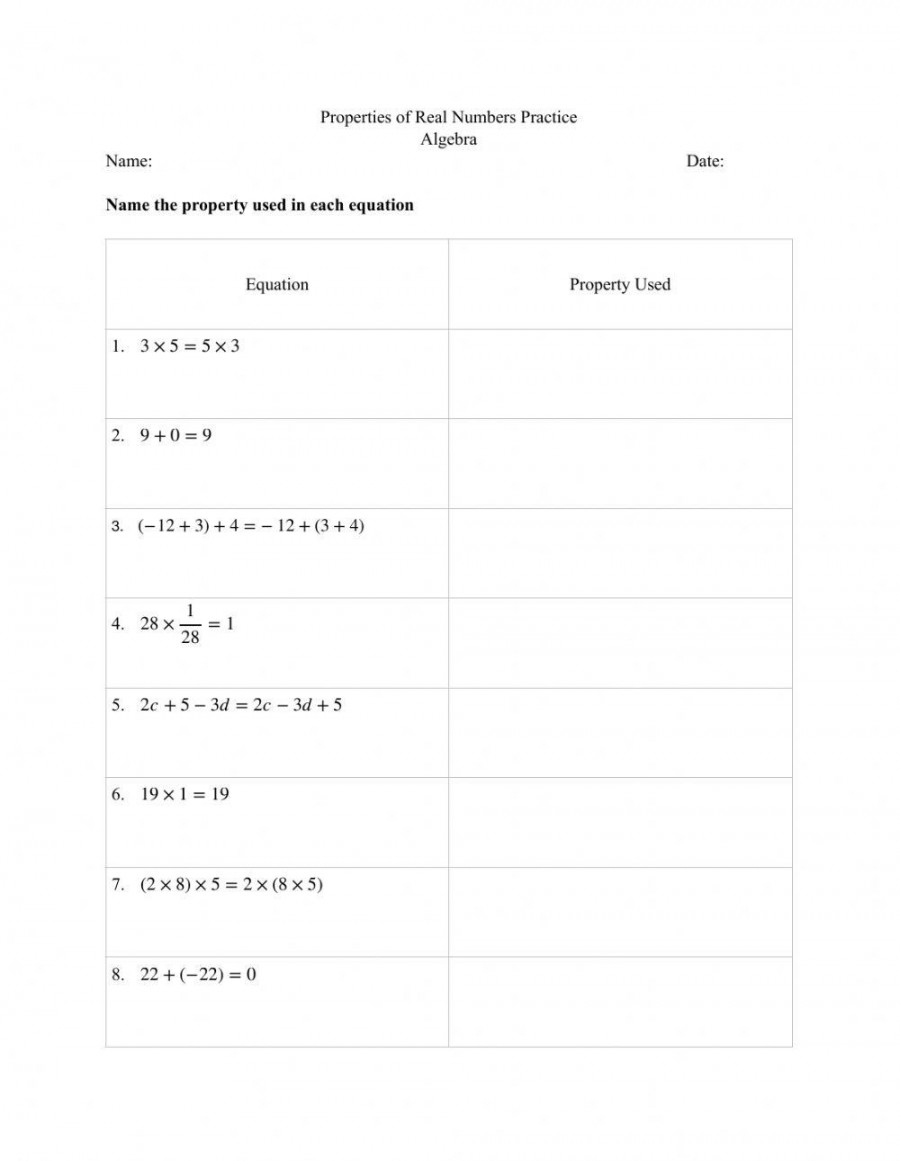 Properties of Real Numbers Practice worksheet  Live Worksheets