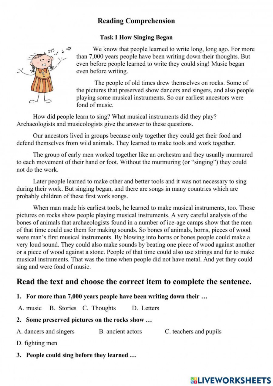 Reading Comprehension online exercise for Grade   Live Worksheets